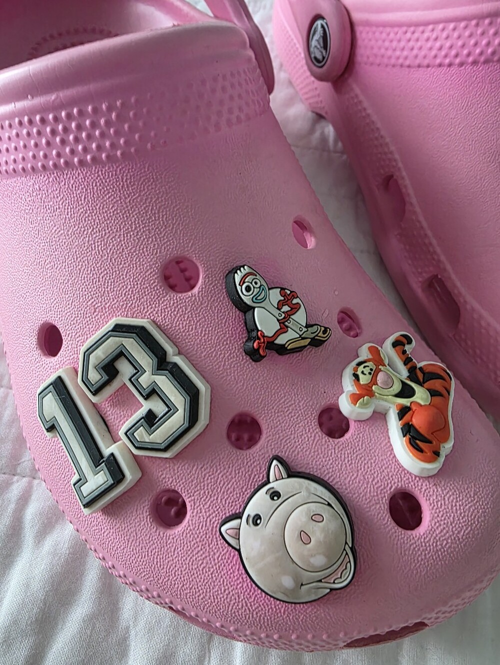 CROCS Woman's Size 8 Pink Clog Sandals with Back Strap and Charms - Picture 3 of 13